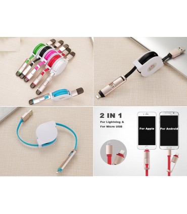 USB кабел 2в1 за адроид смартфони и Iphone, телескопичен