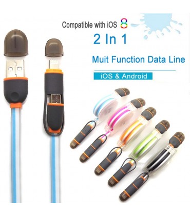 USB кабел 2в1 за адроид смартфони и Iphone, телескопичен