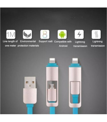USB кабел 2в1 за адроид смартфони и Iphone, телескопичен