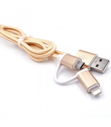 2-в-1 кабел за зареждане USB-A+Type-C за iPhone, 18W, 1м. текстилен