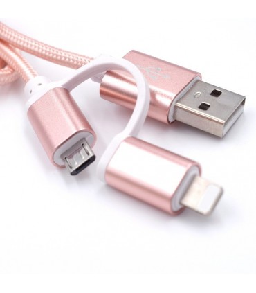 2-в-1 кабел за зареждане USB-A+Type-C за iPhone, 18W, 1м. текстилен