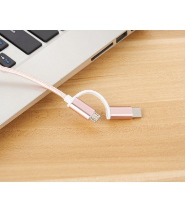 2-в-1 кабел за зареждане USB-A+Type-C за iPhone, 18W, 1м. текстилен