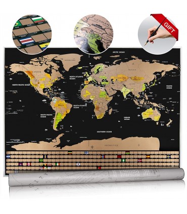 Уникален подарък за пътешественици,  Скреч карта на света със знамената на държавите