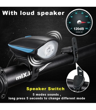 Мощен LED Т6 фар със електронен звънец за велосипед с вградена презареждаща батерия