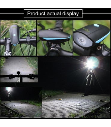 Мощен LED Т6 фар със електронен звънец за велосипед с вградена презареждаща батерия