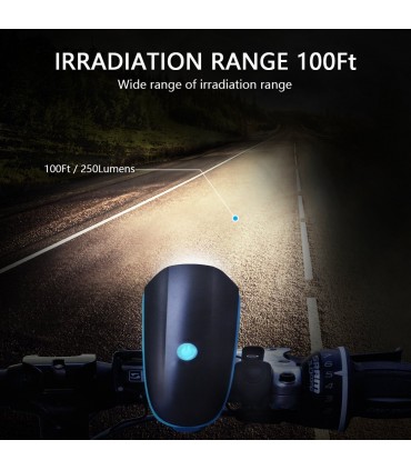 Мощен LED Т6 фар със електронен звънец за велосипед с вградена презареждаща батерия