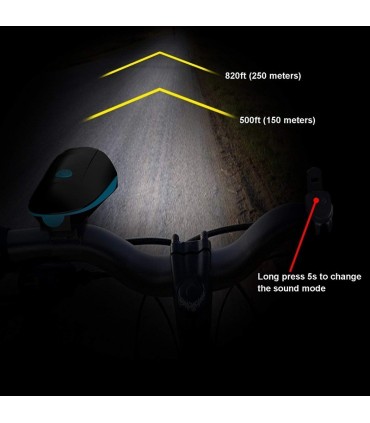 Мощен LED Т6 фар със електронен звънец за велосипед с вградена презареждаща батерия