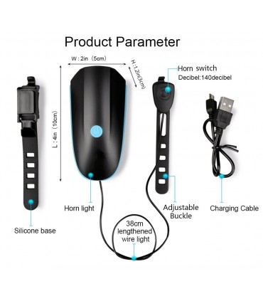 Мощен LED Т6 фар със електронен звънец за велосипед с вградена презареждаща батерия