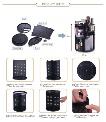 Ефектен въртящ се на 360 градуса органайзер за козметика и гримове