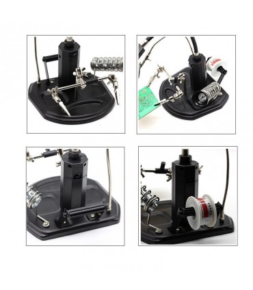 Трета ръка със стойка за поялник, щипки и лупа 65мм, модел 802