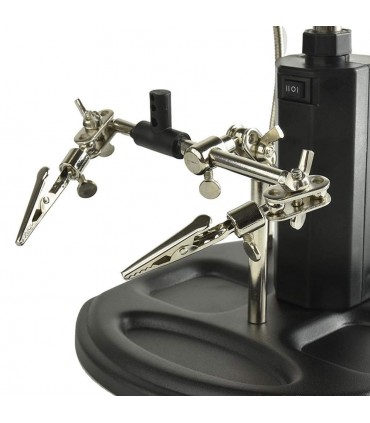 Трета ръка със стойка за поялник, щипки и лупа 65мм, модел 802