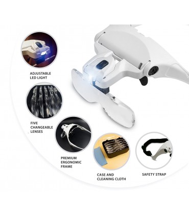 Увеличителни очила с лед осветление и 5 лупи