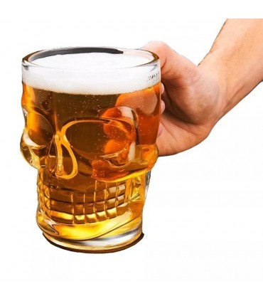 Забавна стъклена халба за бира във формата на череп