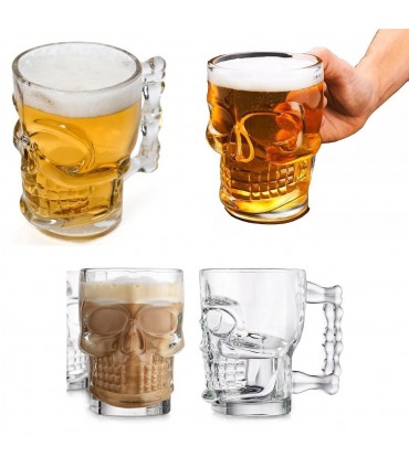 Забавна стъклена халба за бира във формата на череп