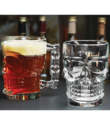 Забавна стъклена халба за бира във формата на череп