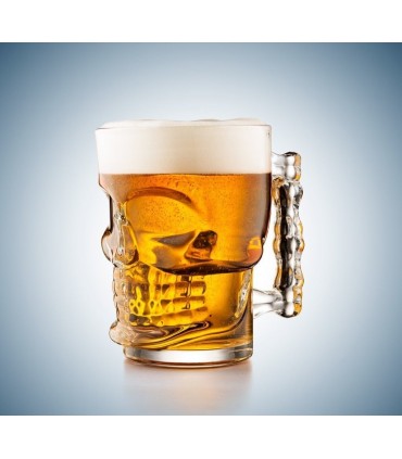 Забавна стъклена халба за бира във формата на череп
