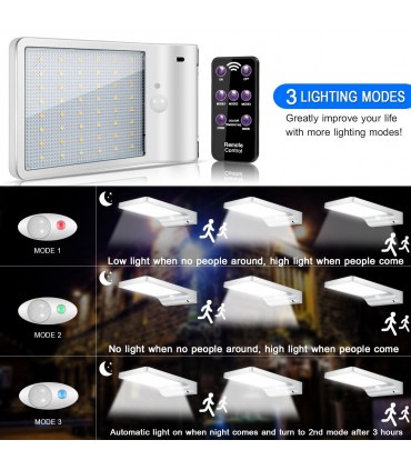 Външно Соларна осветление, лампа с 48 диода за стена със сензор за движение