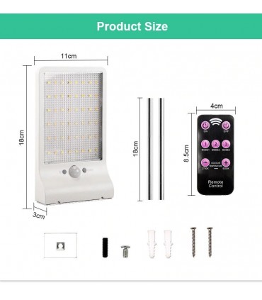 Външно Соларна осветление, лампа с 48 диода за стена със сензор за движение