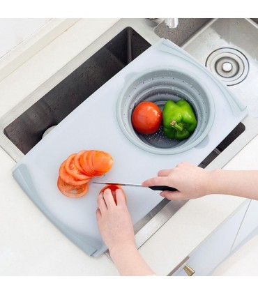 2 в 1 Дъска за рязане с гевгир, която се поставя над мивката