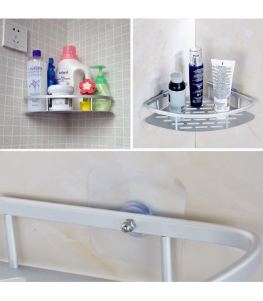 Ъглова етажерка за баня на 1 ниво с двойно залепване, хром