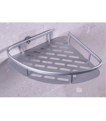 Ъглова етажерка за баня на 1 ниво с двойно залепване, хром