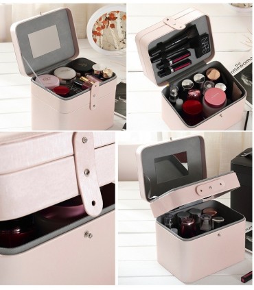Куфар за козметика на две нива с огледалце на капака