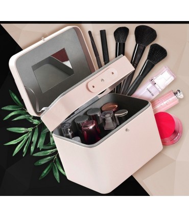 Куфар за козметика на две нива с огледалце на капака