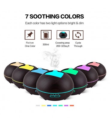 Арома Дифузер за етерични масла 300мл. за Ароматерапия Овлажнител за въздух с Йонизатор и LED светлини