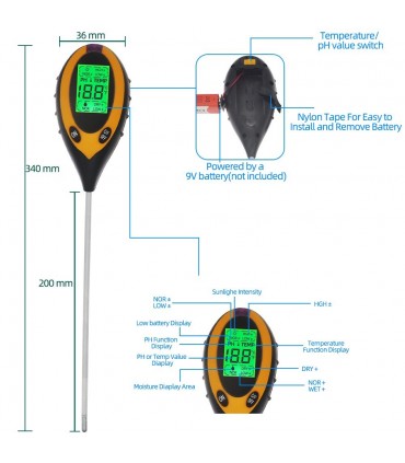 Сонда 4 в 1 - за измерване на земната повърхност: Температура, Влажност, pH, Интезитет на светлина.