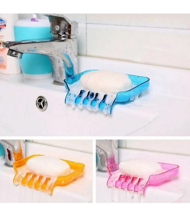 Поставка за сапун и гъба с улеи за отцеждане на водата в мивката