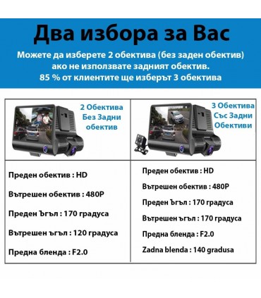 Видеорегистратор за кола 4.3 инча монитор с 3 камери