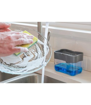 Контейнер - дозатор за течни препарати в комбинация с почистваща гъба