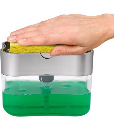 Контейнер - дозатор за течни препарати в комбинация с почистваща гъба