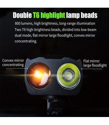 Фар за велосипед, Акумулаторна батерия 4000mAh, 2 х LED крушки T6