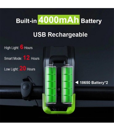 Фар за велосипед, Акумулаторна батерия 4000mAh, 2 х LED крушки T6