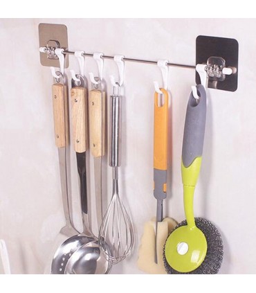 Закачалка за кухненски прибори със 6 куки БЕЗ ПРОБИВАНЕ