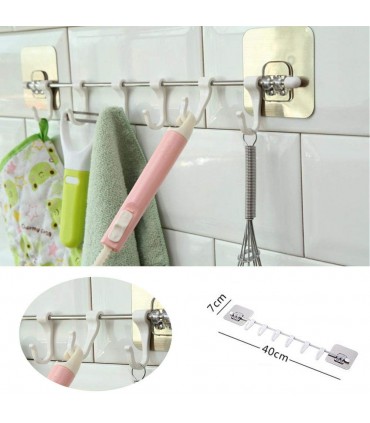 Закачалка за кухненски прибори със 6 куки БЕЗ ПРОБИВАНЕ