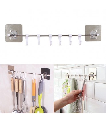 Закачалка за кухненски прибори със 6 куки БЕЗ ПРОБИВАНЕ