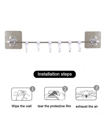 Закачалка за кухненски прибори със 6 куки БЕЗ ПРОБИВАНЕ