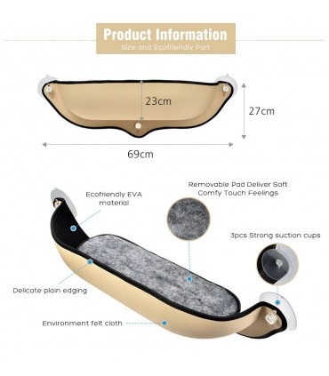 Легло за котки за прозорец за странично поставяне с вакуум