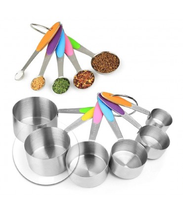 Метални мерителни лъжички и чашки с цветни силиконови дръжки