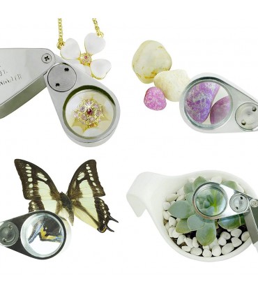 Джобна златарска мощна ръчна лупа лед осветление 40Х за четене бижута