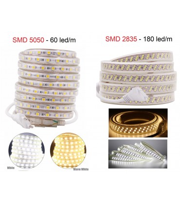 LED лента модел 2835/ 5050, 60 или 180 диода на метър със Студено Бяла или Топла Жълта  Светлина