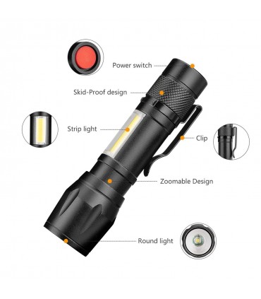 Ултра ярко джобно фенерче XPE+COB със ZOOM