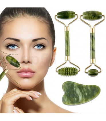 Нефритен ролер за масаж на лице и тяло с две глави