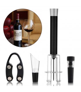 Сет за вино от тирбушон с въздух, резачка, тапа с вакуум и наливник