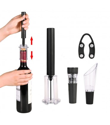Сет за вино от тирбушон с въздух, резачка, тапа с вакуум и наливник