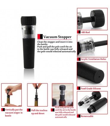 Сет за вино от тирбушон с въздух, резачка, тапа с вакуум и наливник