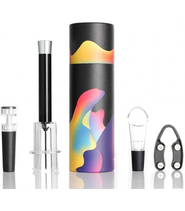 Сет за вино от тирбушон с въздух, резачка, тапа с вакуум и наливник