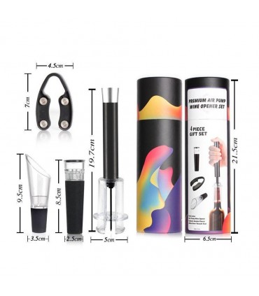 Сет за вино от тирбушон с въздух, резачка, тапа с вакуум и наливник